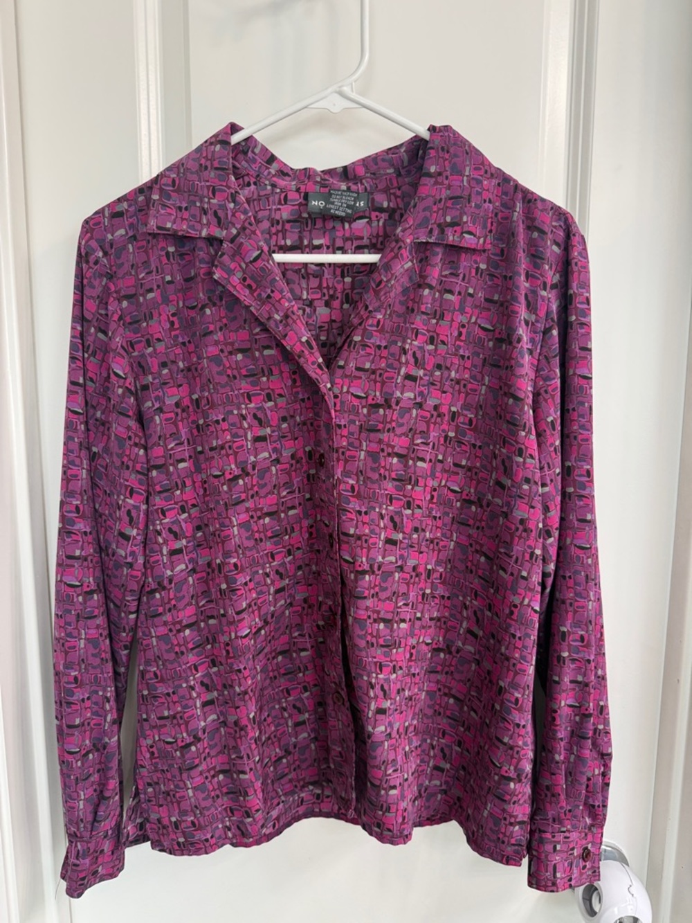 Vintage Purple and Pink Patterned Collared Long-Sleeve Top